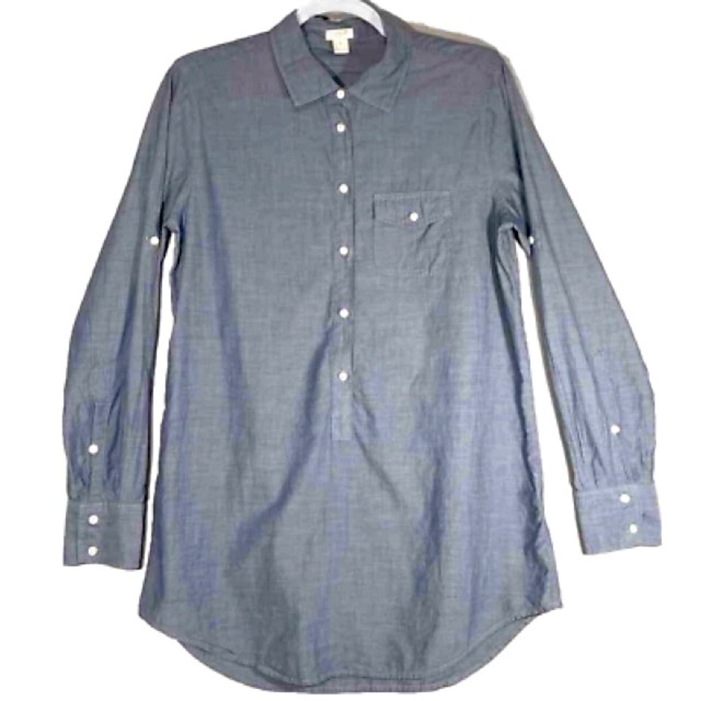 J Crew Popover Tunic Shirt XL Blue Chambray